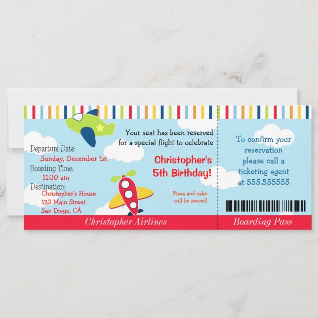 Airplane Ticket Birthday Invitation (Front)