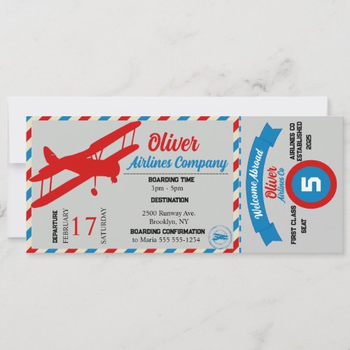  Airplane Ticket Birthday Party Invitation