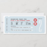 Airplane ticket boarding pass kids birthday party invitation<br><div class="desc">Ready for takeoff! This airline ticket shape and themed invitation is perfect for your little airplane enthusiast's party. With light blue stripes,  red and black text,  a spot for custom age and initial,  this sets the tone for a fun birthday celebration.</div>