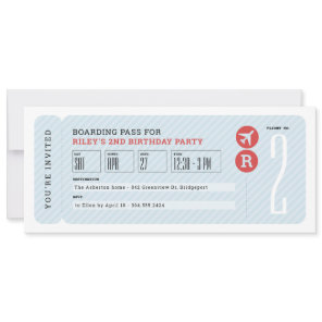 Airplane ticket boarding pass kids birthday party invitation