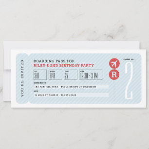 Airplane ticket boarding pass kids birthday party invitation