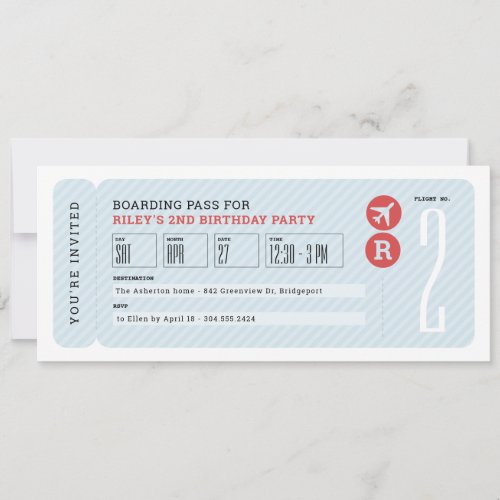 Airplane ticket boarding pass kids birthday party