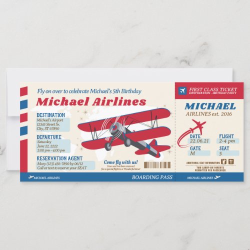 Airplane Ticket Boarding Pass Style Invitation