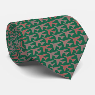 Airplane Tie Armani Red on Forest Green