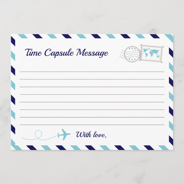 Airplane Time Capsule Baby Boy Shower 1st Birthday Advice Card (Front)