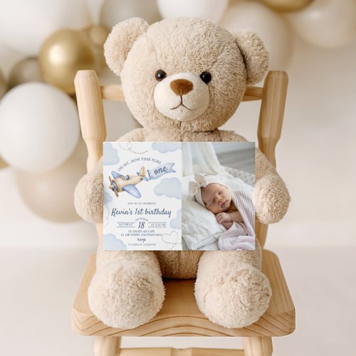 Airplane Time Flies Photo Birthday Invite