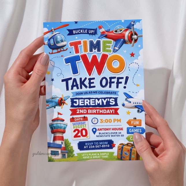 Airplane Time Two Take Off 2nd Birthday  Invitation (Airplane Time Two Take Off 2nd Birthday Invitation
)