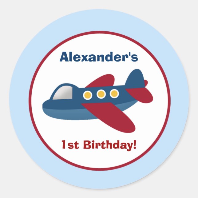 Airplane Town Round Custom Favor Sticker (Front)
