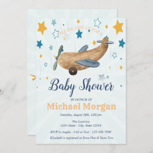 Airplane Toy, Stars Baby Shower Invitation