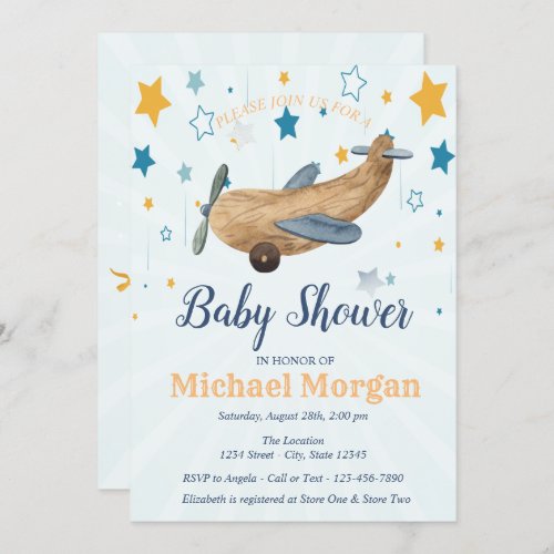  Airplane Toy Stars Baby Shower  Invitation