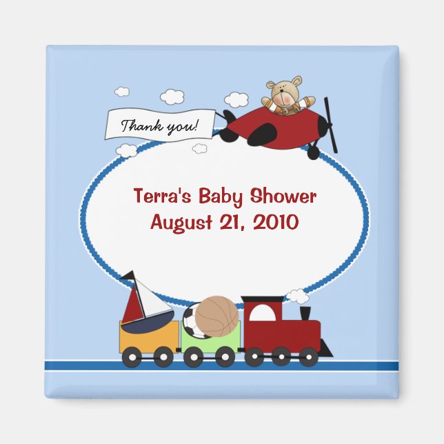 AIRPLANE & TRAIN Baby Shower Favor Magnet (Front)