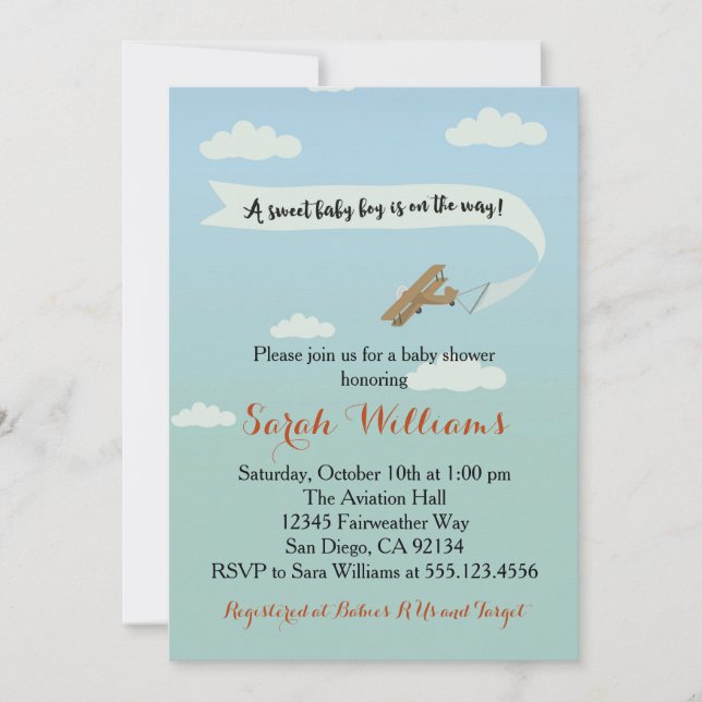 Airplane Transportation Baby Shower Invitaiton Invitation (Front)