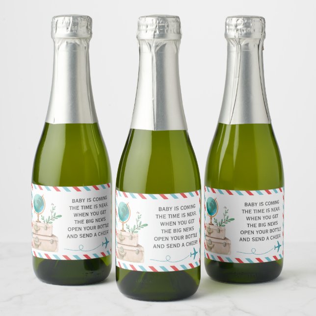 Airplane Travel Baby Shower Sprinkle Mini Wine Sparkling Wine Label (Bottles)