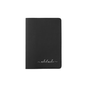Airplane Travel Black Simple Personalized Name Passport Holder