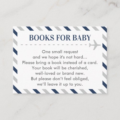Airplane Travel Books for Baby Boy Shower Request Enclosure Card