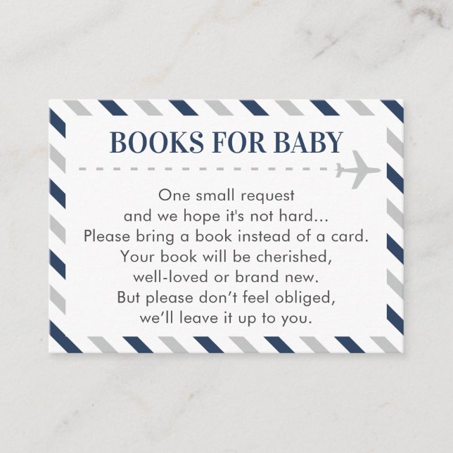 Airplane Travel Books for Baby Boy Shower Request Enclosure Card (Front)
