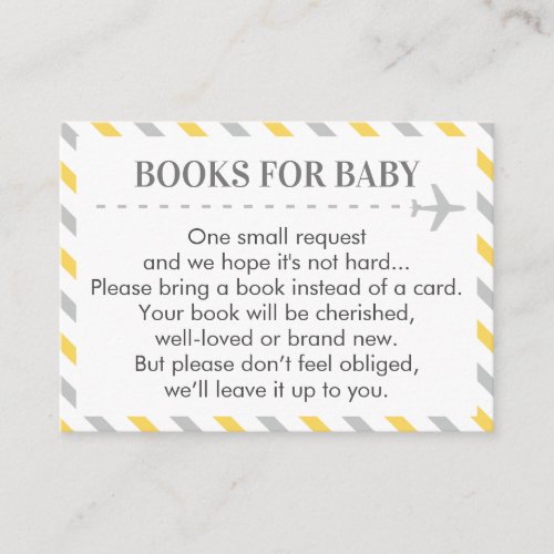 Airplane Travel Books for Baby Boy Shower Request Enclosure Card