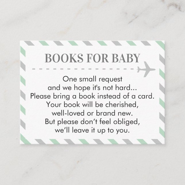 Airplane Travel Books for Baby Shower Request Enclosure Card (Front)