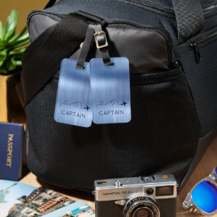 Airplane Travel CAPTAIN Adventure Flight Metallic Luggage Tag