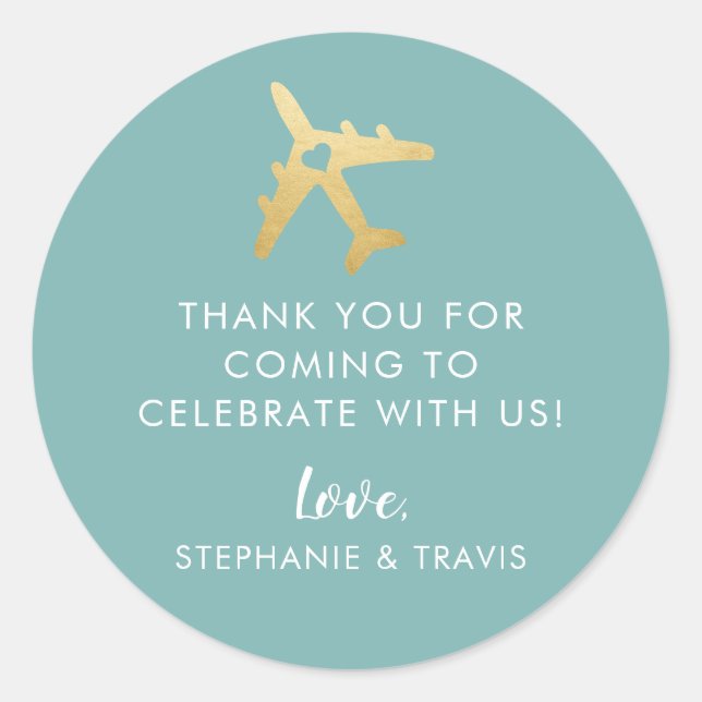 Airplane Travel Destination Thank You Favor Classic Round Sticker (Front)