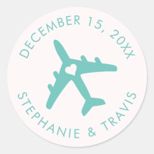 Airplane Travel Destination Wedding Save the Date Classic Round Sticker