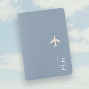 Airplane Travel Dusty Blue Passport Holder