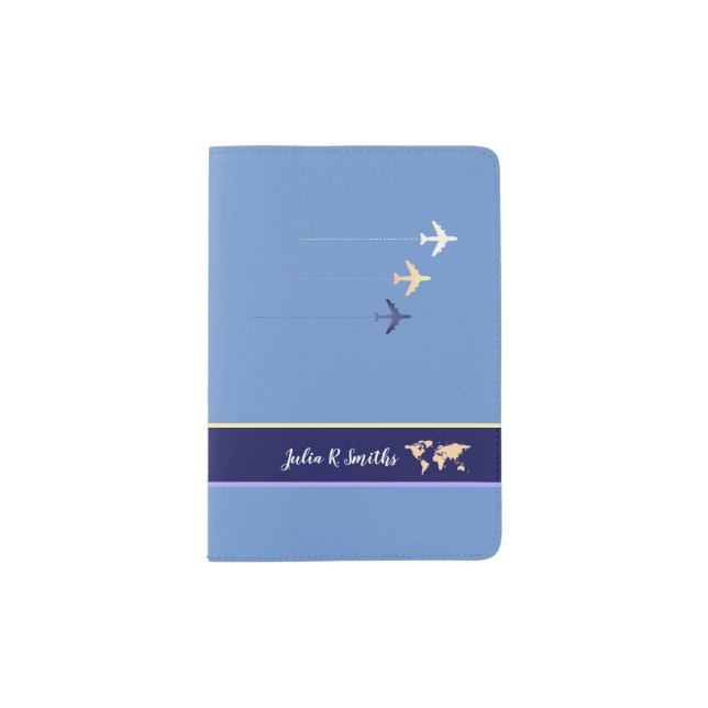 airplane travel elegant blue passport cover (Front)