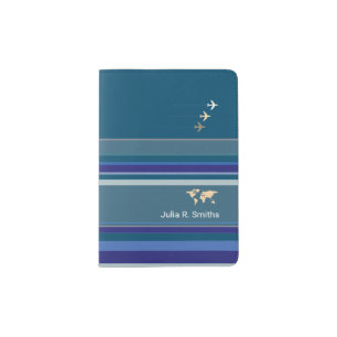 airplane travel elegant blue stripe passport cover