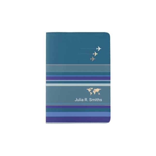 airplane travel elegant blue stripe passport cover (Front)