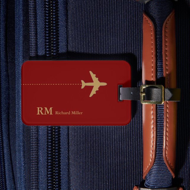 Airplane Travel Personalized Dark Red  Luggage Tag (Front Insitu 4)