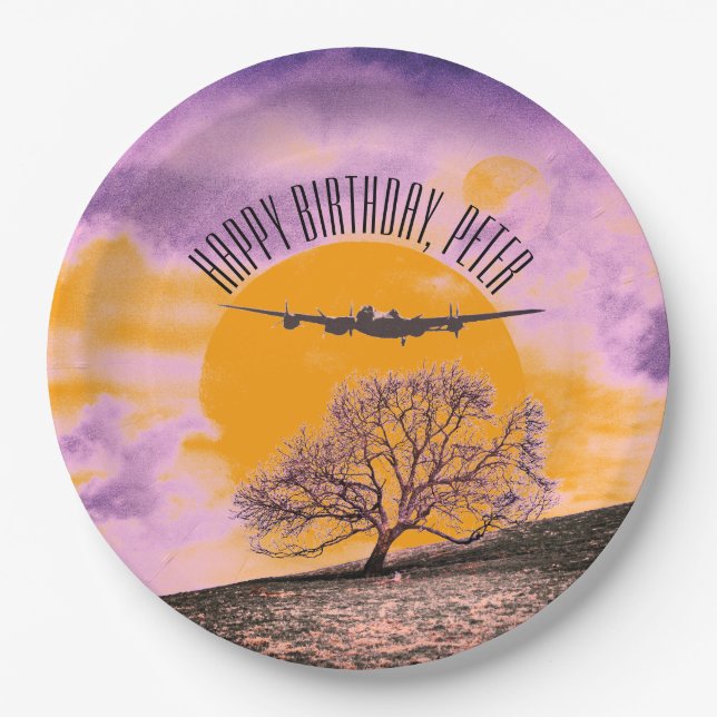 Airplane Tree Binary Sunset Text Paper Plates (Front)