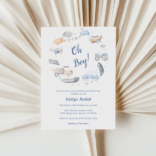 Airplane Truck Car Tractor Boy Baby Shower Invitation