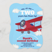 Airplane TWO Years Flown Boy 2nd Birthday Invitation (Front/Back)
