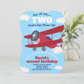 Airplane TWO Years Flown Boy 2nd Birthday Invitation (Standing Front)