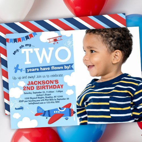 Airplane TWO Years Have Flown 2nd Birthday Photo Invitation