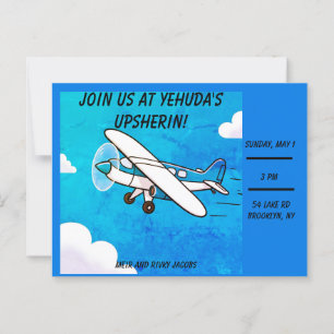 Airplane upsherin invitation postcard