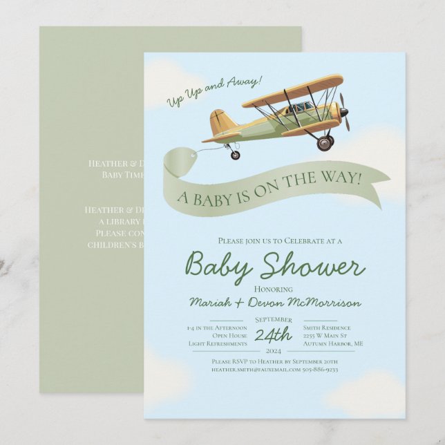 Airplane Vintage Baby Shower Invitation (Front/Back)