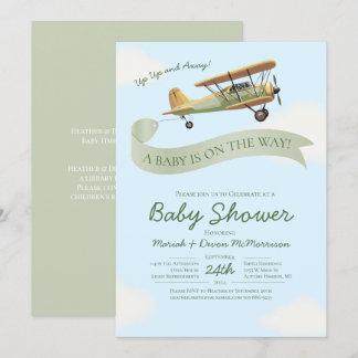 Airplane Vintage Baby Shower Invitation