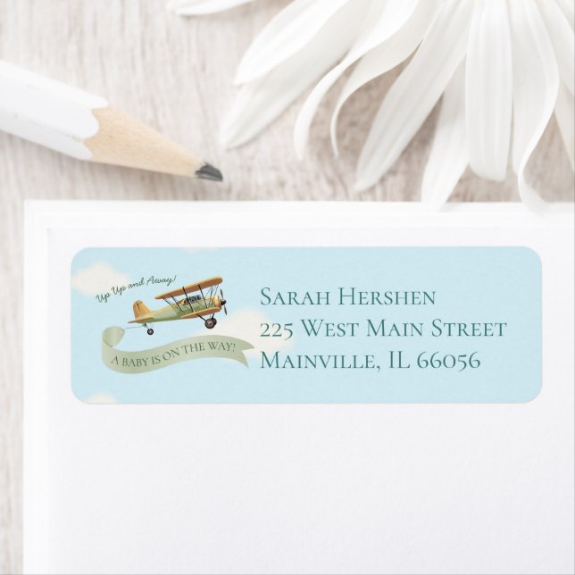Airplane Vintage Baby Shower Label (Insitu)