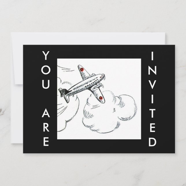 Airplane Vintage Drawing | Aviation Invitation (Front)