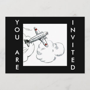 Airplane Vintage Drawing Aviation Invitation