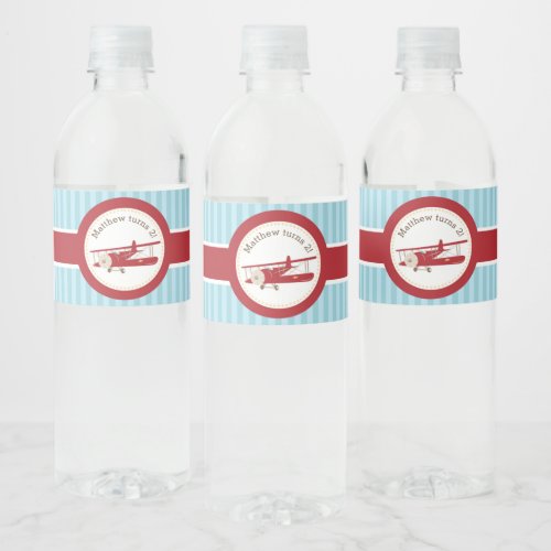 Airplane Vintage Personalized Boy Birthday Water Bottle Label