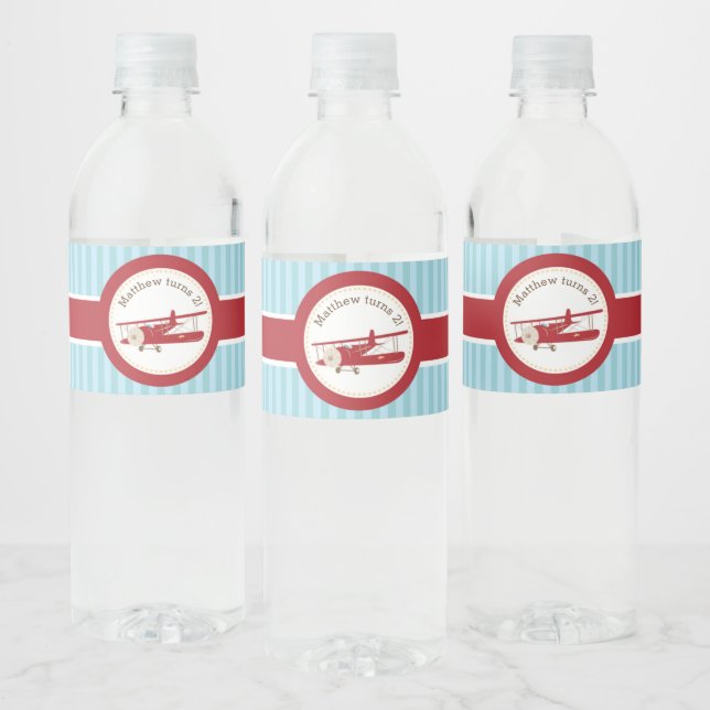 Airplane (Vintage) Personalized Boy Birthday Water Bottle Label (Bottles)