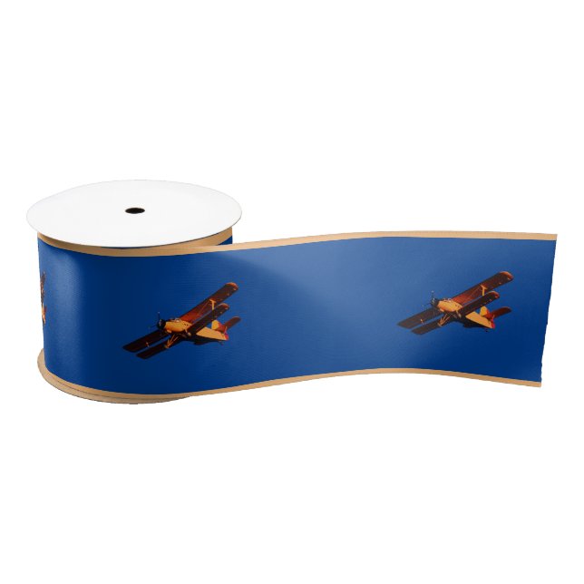 Airplane & vintage plane, Blue sky /Aviation Satin Ribbon (Spool)