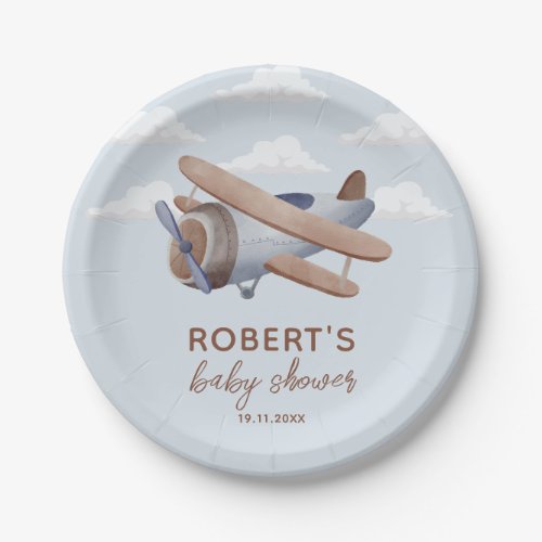 Airplane Vintage Travel Baby shower Paper Plates