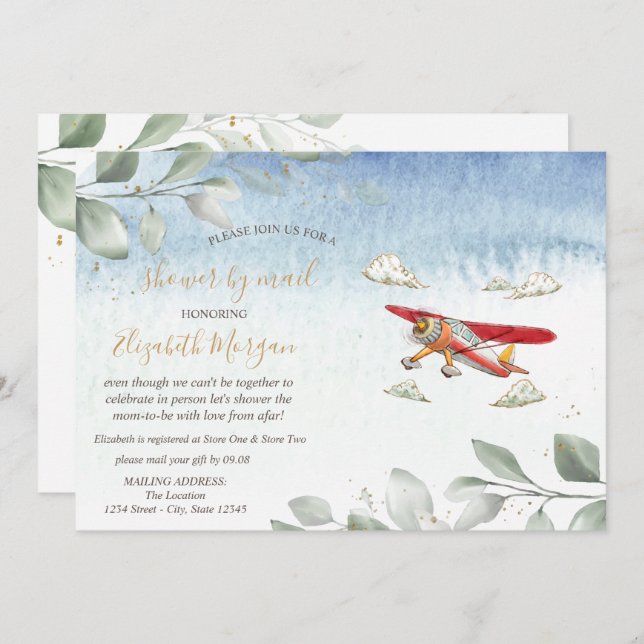 Airplane Virtual Baby Shower By Mail Invitation (Front/Back)
