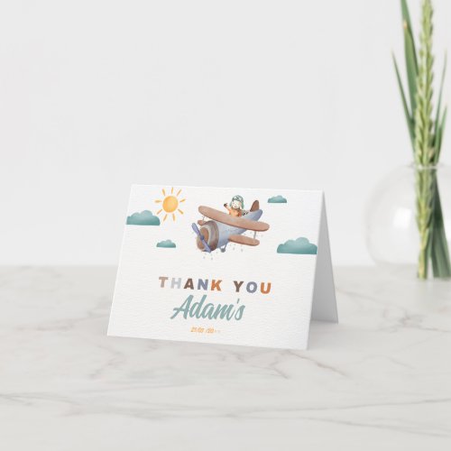 Airplane Watercolor birthday Folded Thank You Card