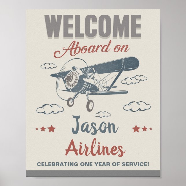 Airplane Welcome sign - Vintage Airplane Poster (Front)