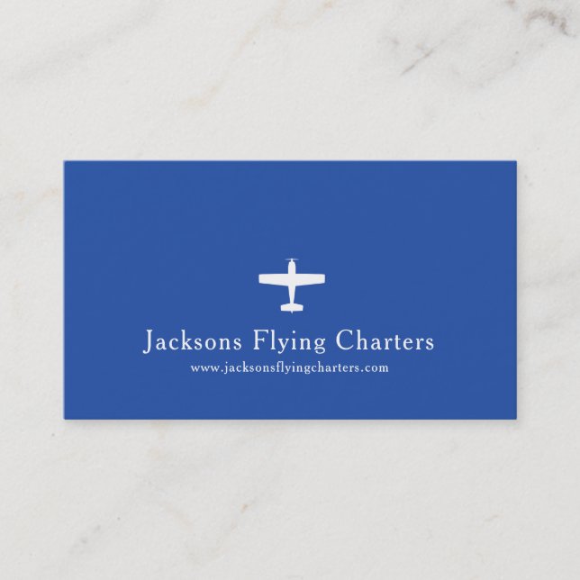 Airplane white blue modern aviation business card (Front)