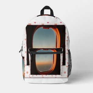 Airplane Window Sunset Love – Romantic Travel Hear Printed Backpack
